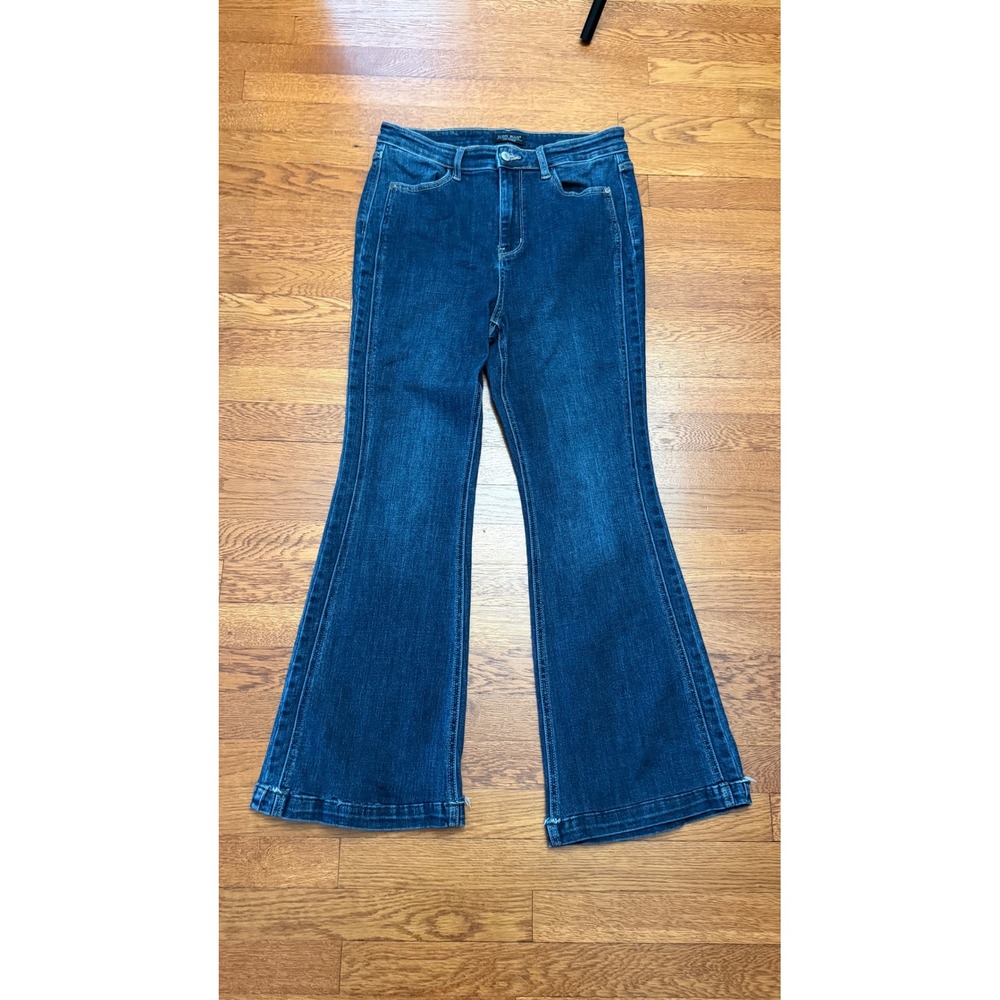 Judy Blue Flare Jeans Dark Wash Raw Hem High Rise JB82538DK-CO 11/30 Y2K Retro
